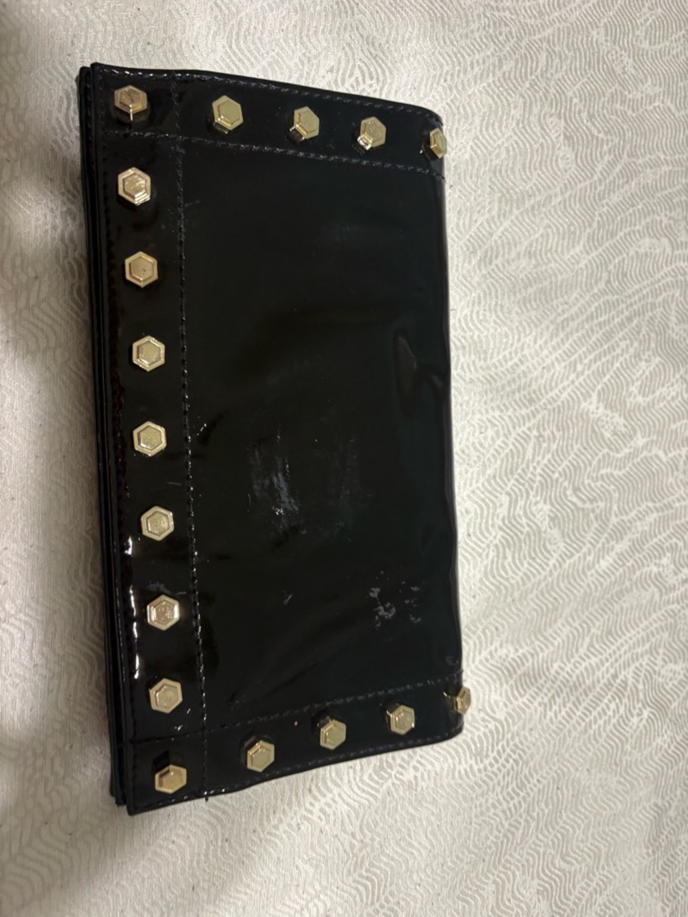 ZAC POSEN Black Patent Studded Clutch